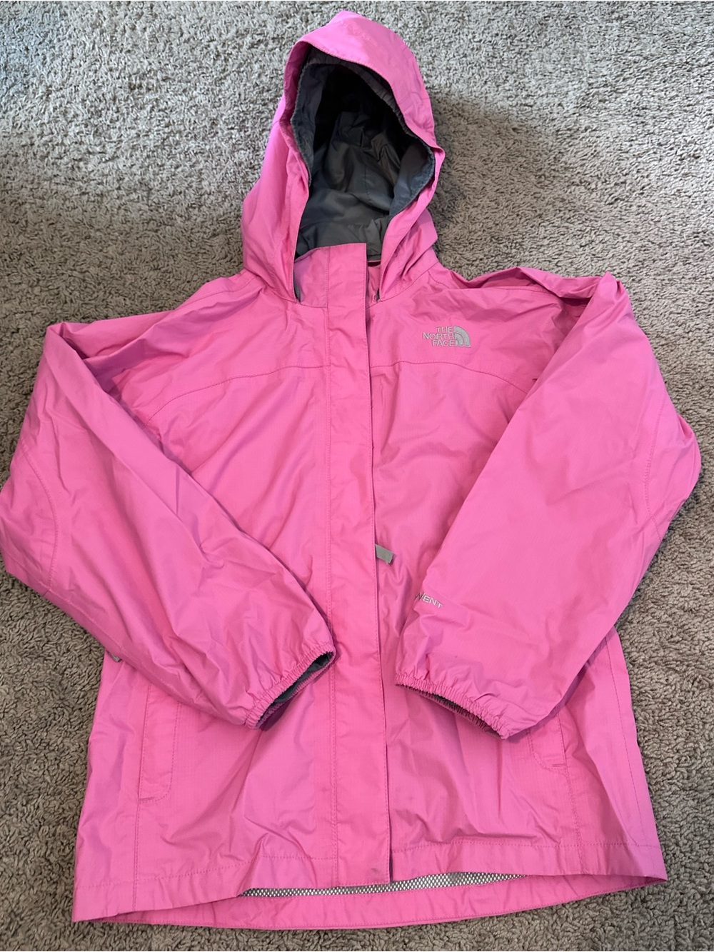 The North Face Girls Pink HyVent Hooded Waterproof Rain Jacket Size M (10/12)